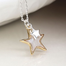 Faux Gold & Silver Plated Double Star Necklace with Shell Inlay by Peace of Mind